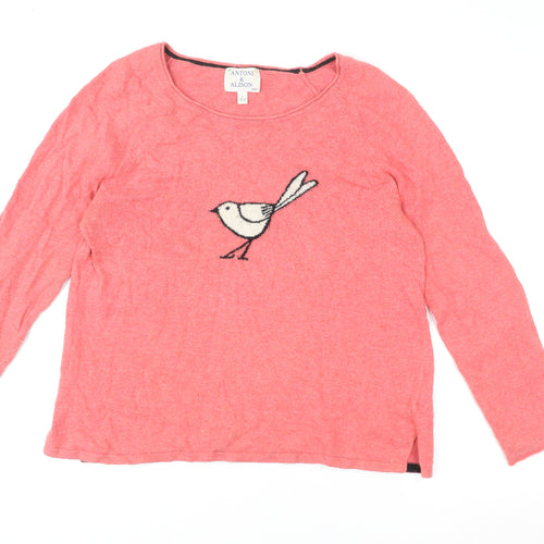 Antoni & Alison Women Pink Bird Motif Pullover Sweatshirt UK 14 L