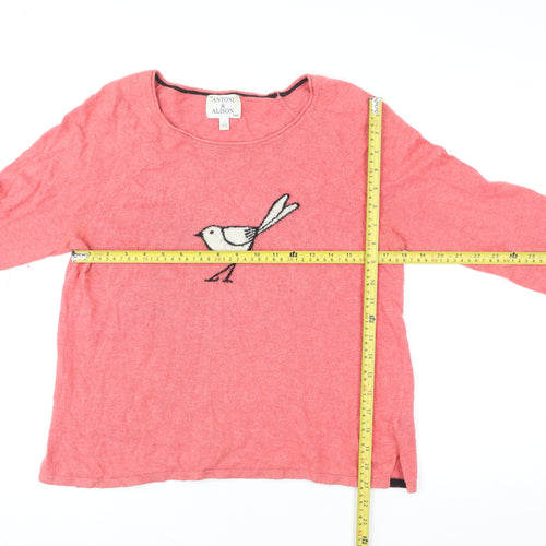 Antoni & Alison Women Pink Bird Motif Pullover Sweatshirt UK 14 L