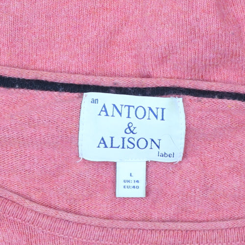 Antoni & Alison Women Pink Bird Motif Pullover Sweatshirt UK 14 L