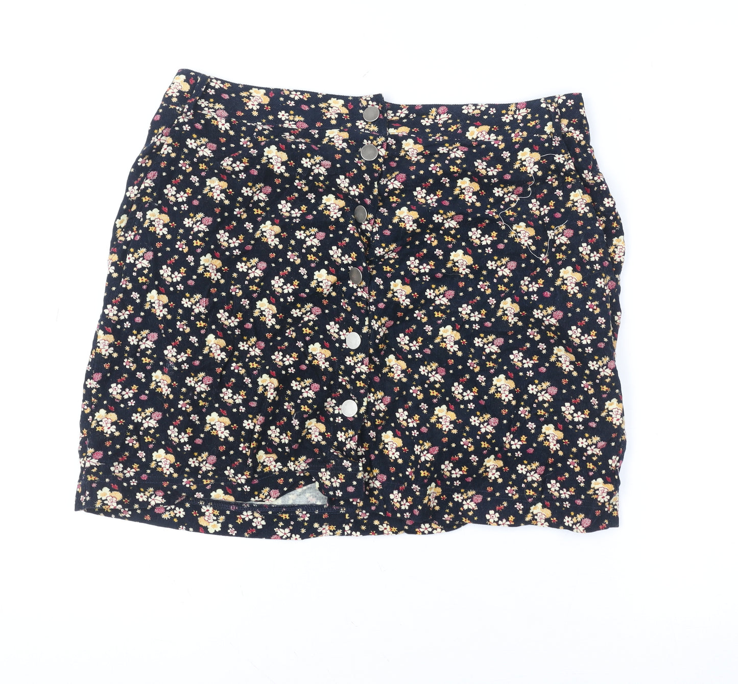 New Look Women Blue Floral A-Line Corduroy Skirt Size 12