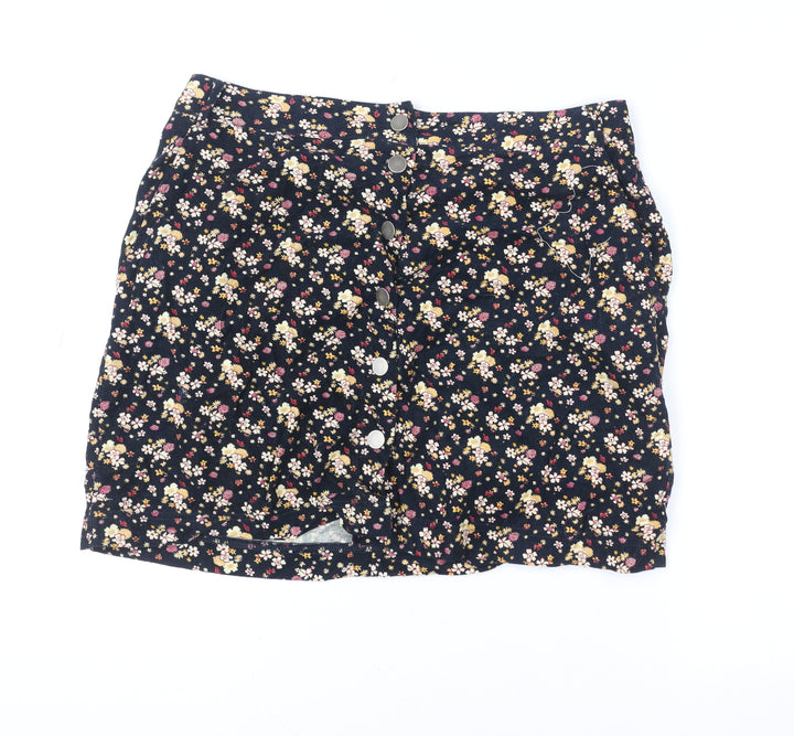 New Look Women Blue Floral A-Line Corduroy Skirt Size 12