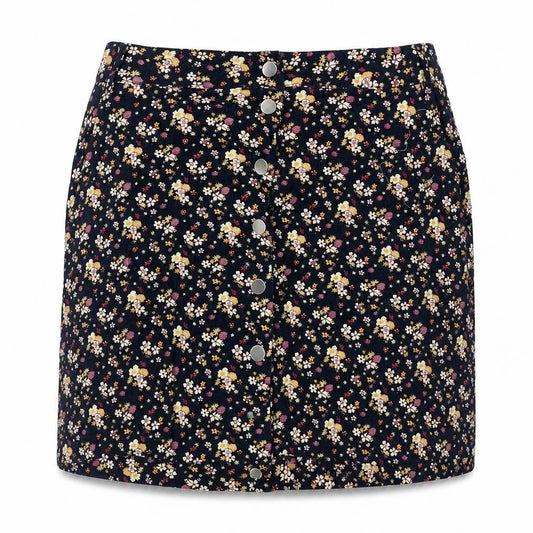 Front view of New Look Women Blue Floral A-Line Corduroy Skirt, size 12