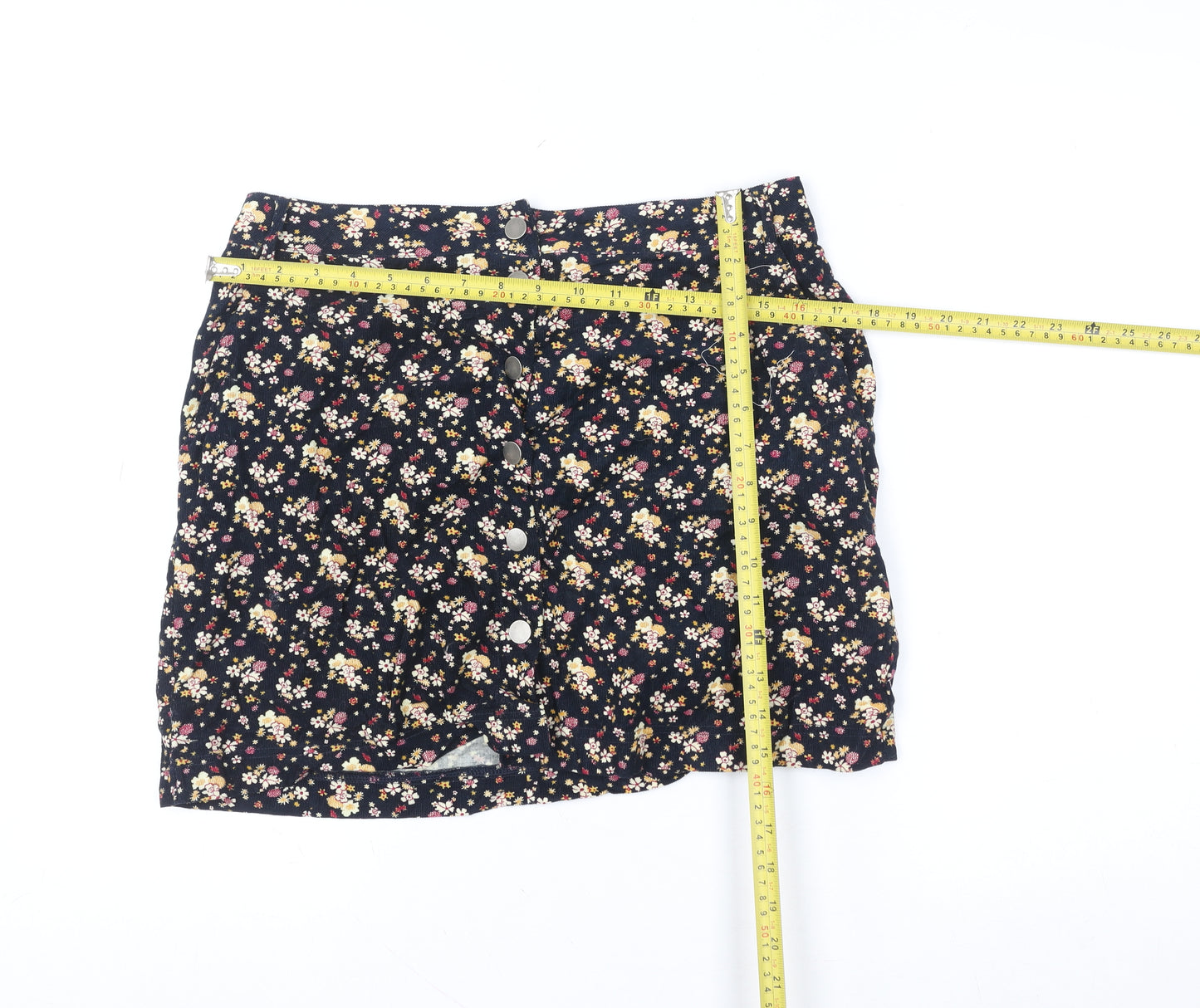 New Look Women Blue Floral A-Line Corduroy Skirt Size 12
