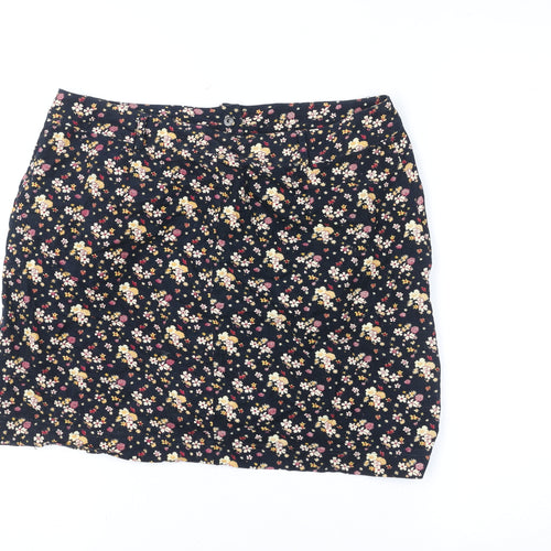 New Look Women Blue Floral A-Line Corduroy Skirt Size 12