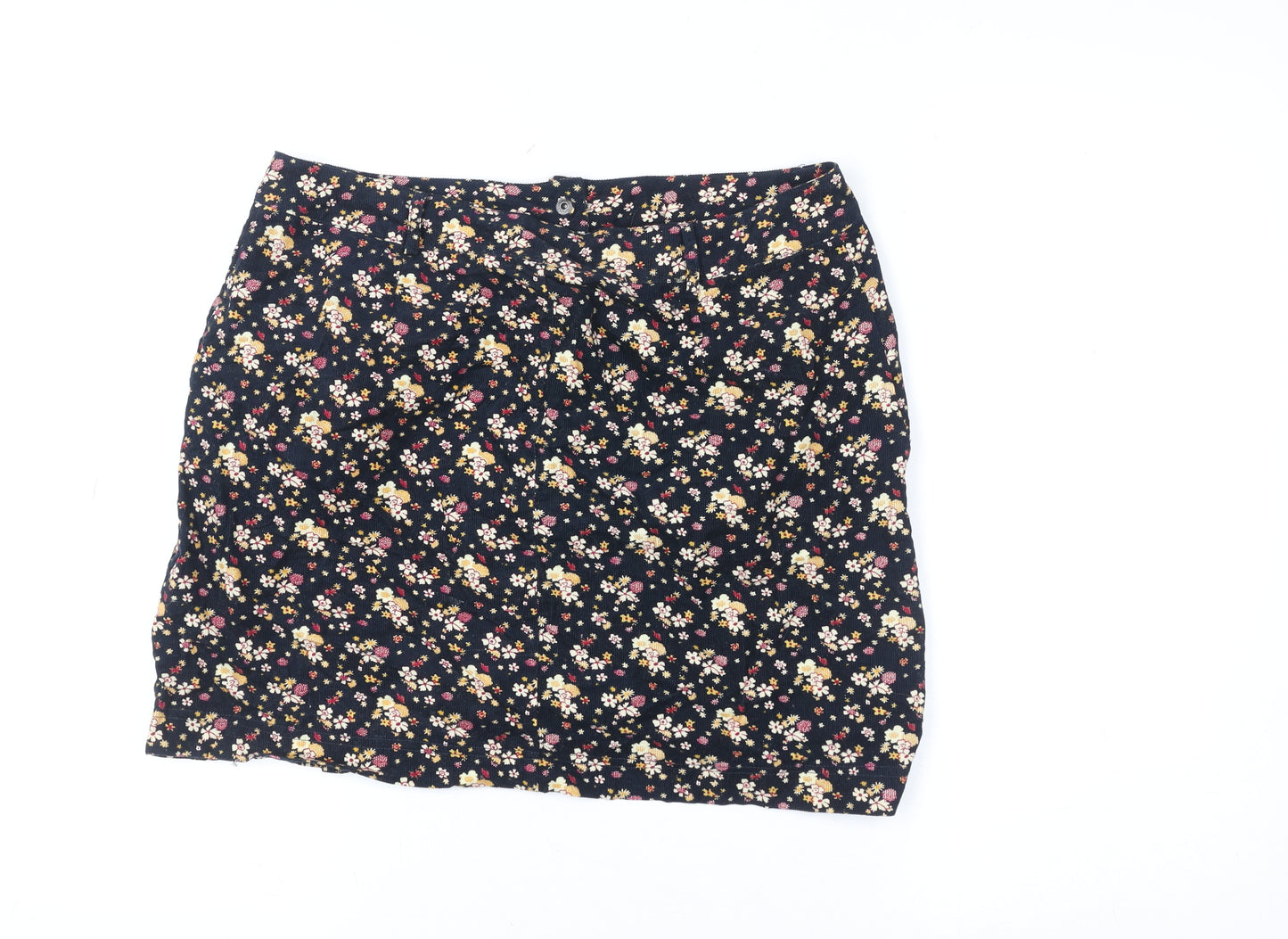 New Look Women Blue Floral A-Line Corduroy Skirt Size 12