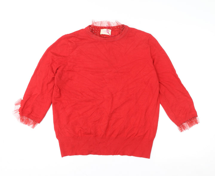 Savida Women Red Beaded Ruffle Tunic Knit Top Size 16