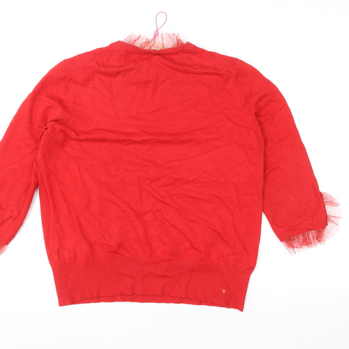 Savida Women Red Beaded Ruffle Tunic Knit Top Size 16