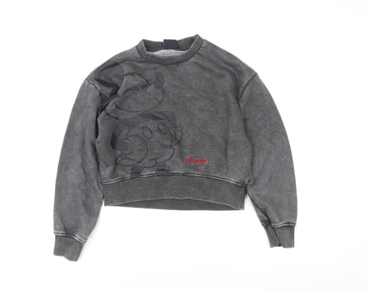 Front view of Primark girls’ grey mickey mouse pullover sweatshirt 10-11 years disney 146cm