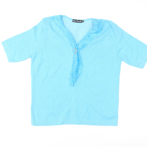 One Touch Women Blue Lace V-Neck Knit Blouse XL