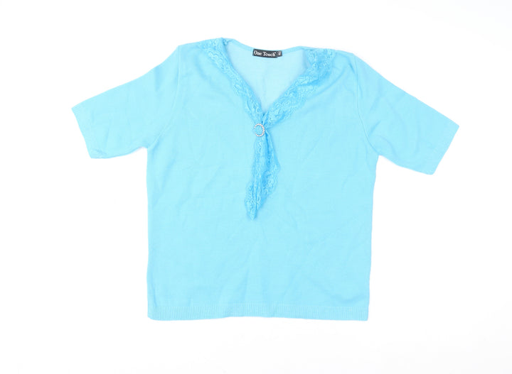 One Touch Women Blue Lace V-Neck Knit Blouse XL