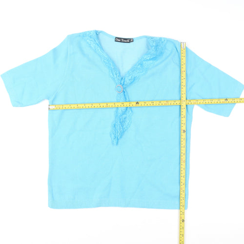 One Touch Women Blue Lace V-Neck Knit Blouse XL