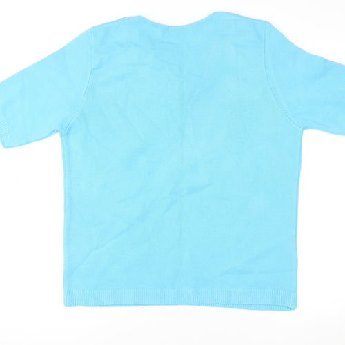 One Touch Women Blue Lace V-Neck Knit Blouse XL