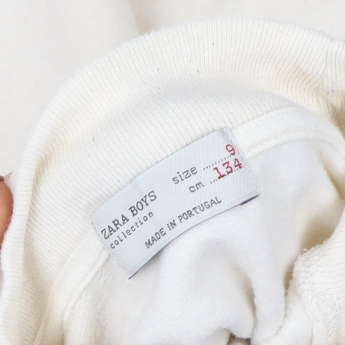 Zara Boys Ivory Cotton Fleece Pullover Sweatshirt Size 9 Years