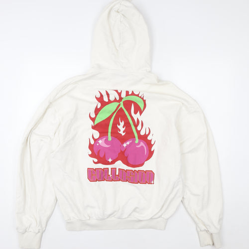 Collusion Women White Small Graphic Print Pullover Hoodie