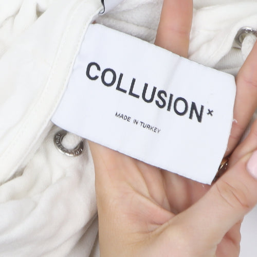 Collusion Women White Small Graphic Print Pullover Hoodie