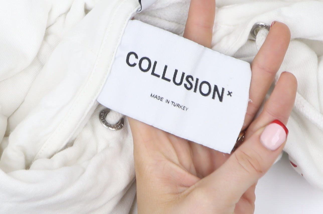Collusion Women White Small Graphic Print Pullover Hoodie