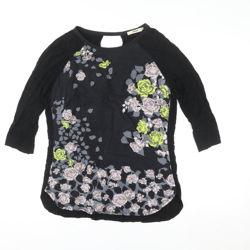 Oasis Women's Black Floral Tunic Blouse M 3/4 Sleeve