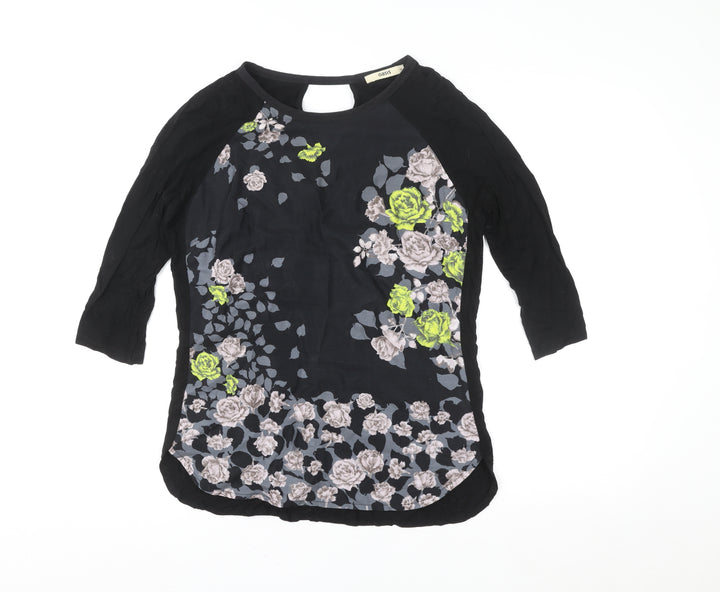 Oasis Women's Black Floral Tunic Blouse M 3/4 Sleeve