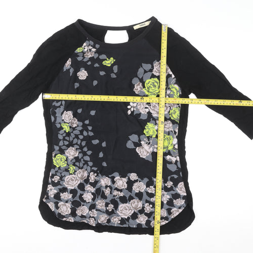 Oasis Women's Black Floral Tunic Blouse M 3/4 Sleeve
