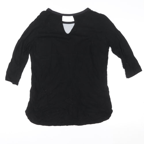 Oasis Women's Black Floral Tunic Blouse M 3/4 Sleeve