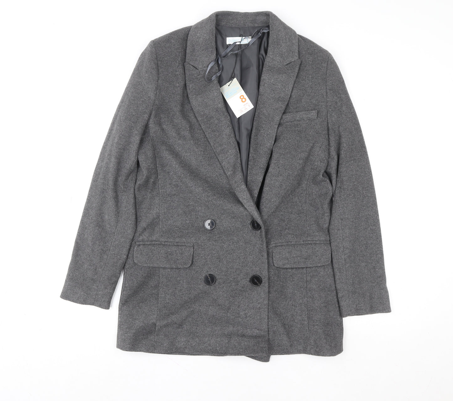 Primark Womens Grey Wool Blend Blazer Coat Size 8 Business Casual