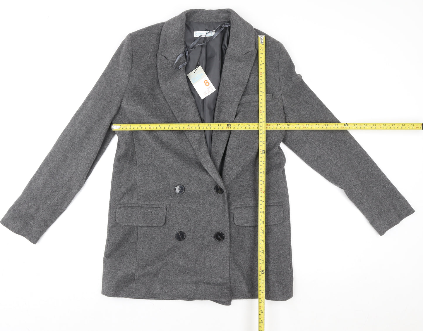 Primark Womens Grey Wool Blend Blazer Coat Size 8 Business Casual
