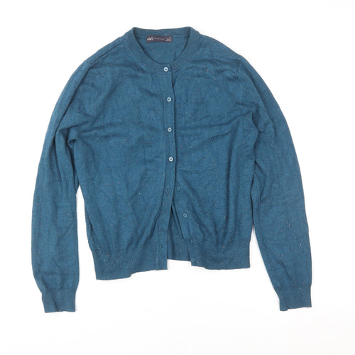 Marks and Spencer Women's Blue Size 12 Crew Neck Button Cardigan