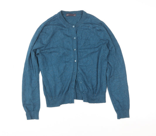 Marks and Spencer Women's Blue Size 12 Crew Neck Button Cardigan