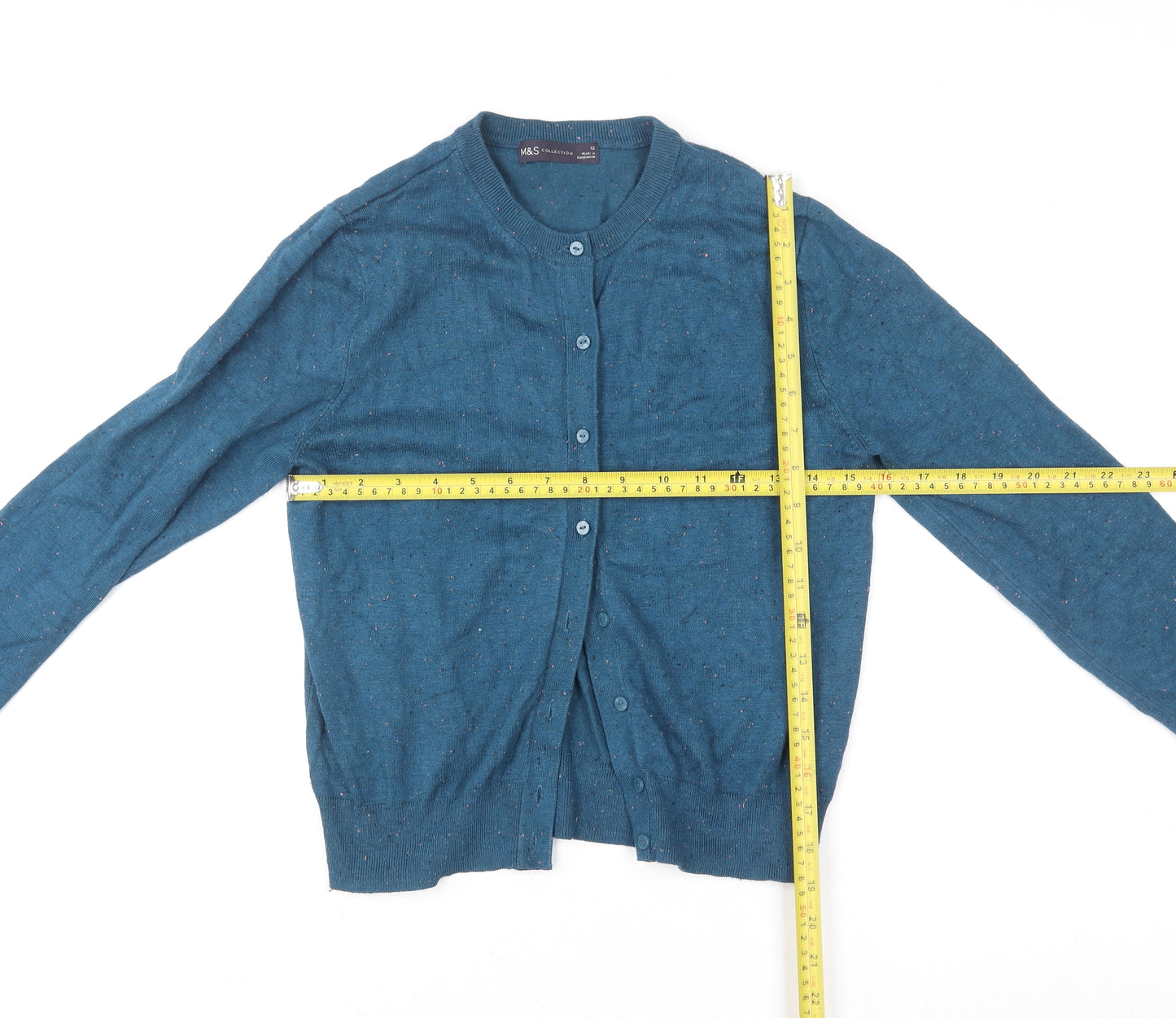 Marks and Spencer Women's Blue Size 12 Crew Neck Button Cardigan