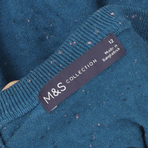 Marks and Spencer Women's Blue Size 12 Crew Neck Button Cardigan