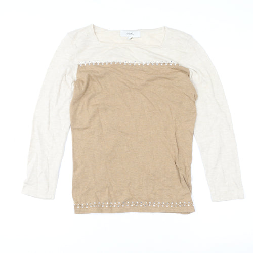 Next Women’s Beige Long Sleeve Beaded Cotton Blend Top Size S