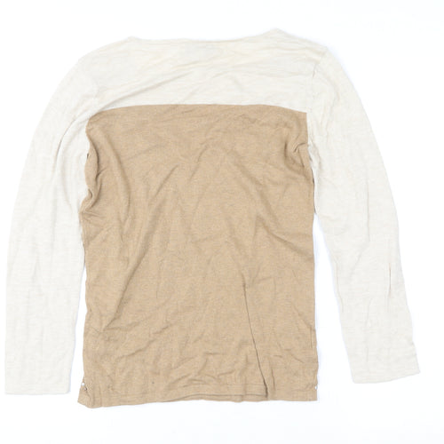 Next Women’s Beige Long Sleeve Beaded Cotton Blend Top Size S