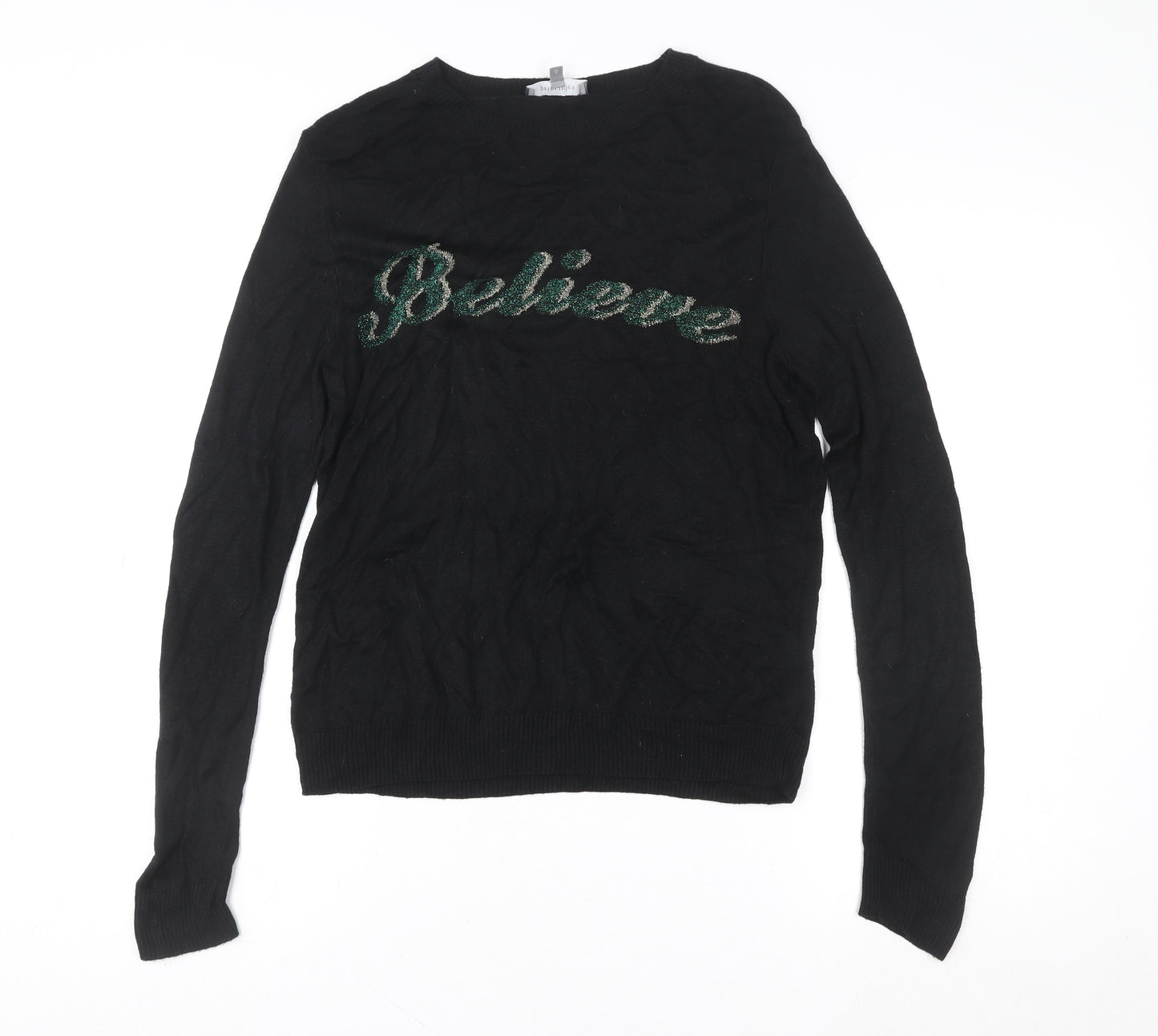 Principles Womens Black Long Sleeve Believe Sequin Knit Jumper Size 10