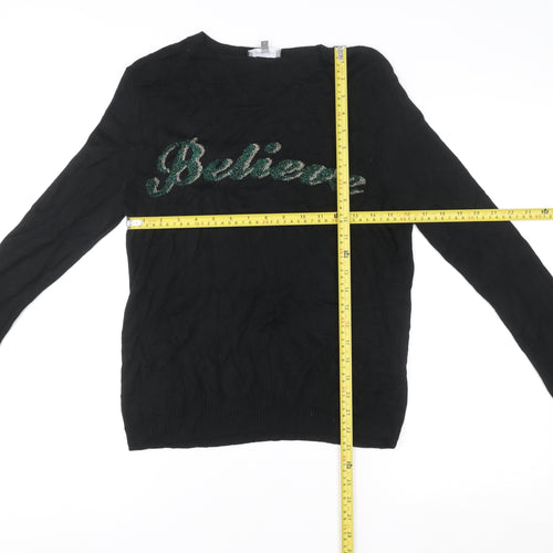 Principles Womens Black Long Sleeve Believe Sequin Knit Jumper Size 10