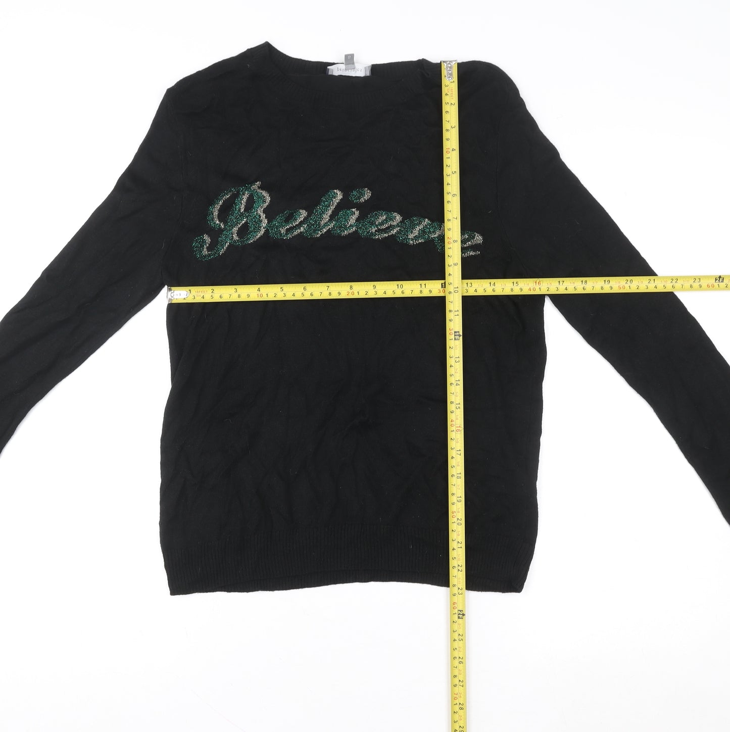 Principles Womens Black Long Sleeve Believe Sequin Knit Jumper Size 10