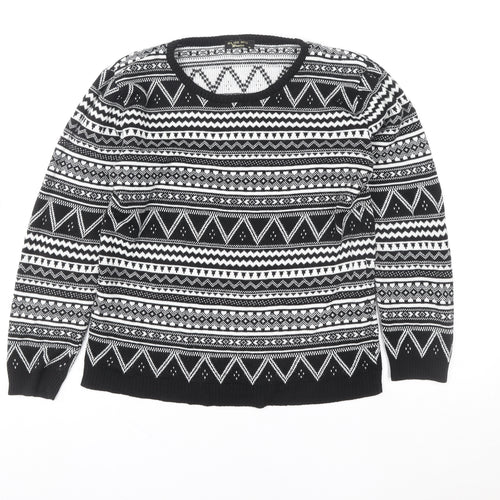 Blue Inc Women Black White Geometric Knit Crew Neck Jumper Size 14