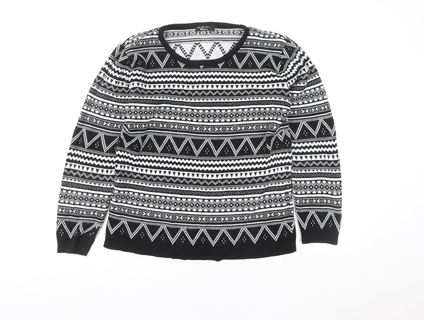 Blue Inc Women Black White Geometric Knit Crew Neck Jumper Size 14