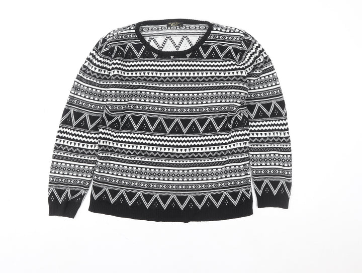 Blue Inc Women Black White Geometric Knit Crew Neck Jumper Size 14