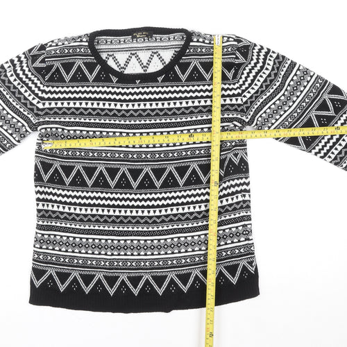 Blue Inc Women Black White Geometric Knit Crew Neck Jumper Size 14