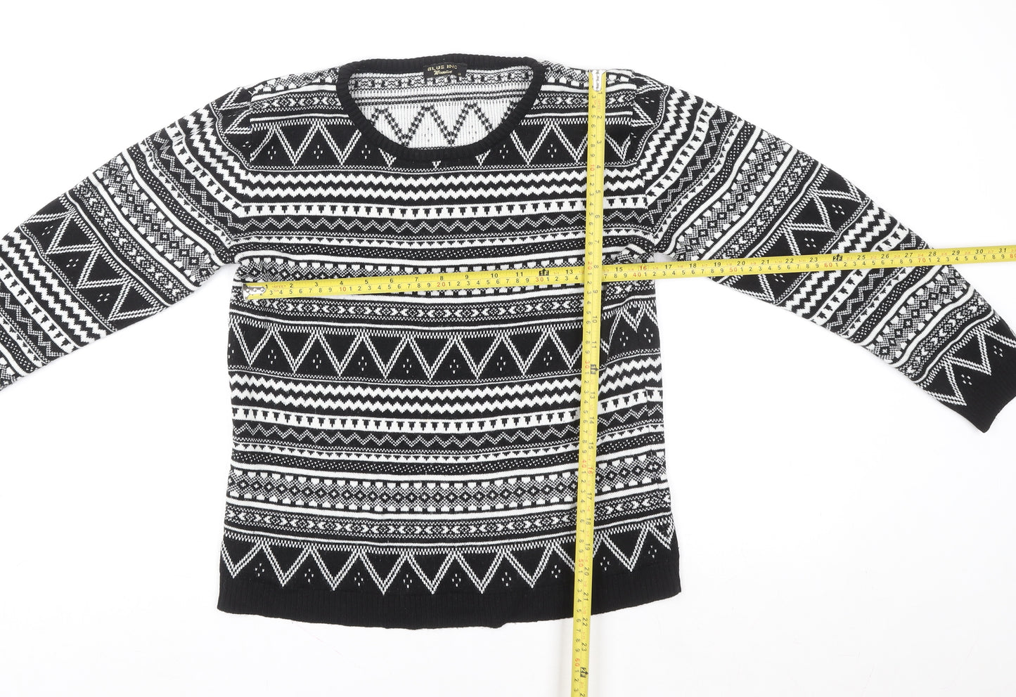 Blue Inc Women Black White Geometric Knit Crew Neck Jumper Size 14