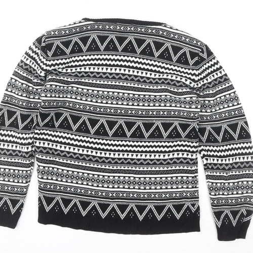 Blue Inc Women Black White Geometric Knit Crew Neck Jumper Size 14