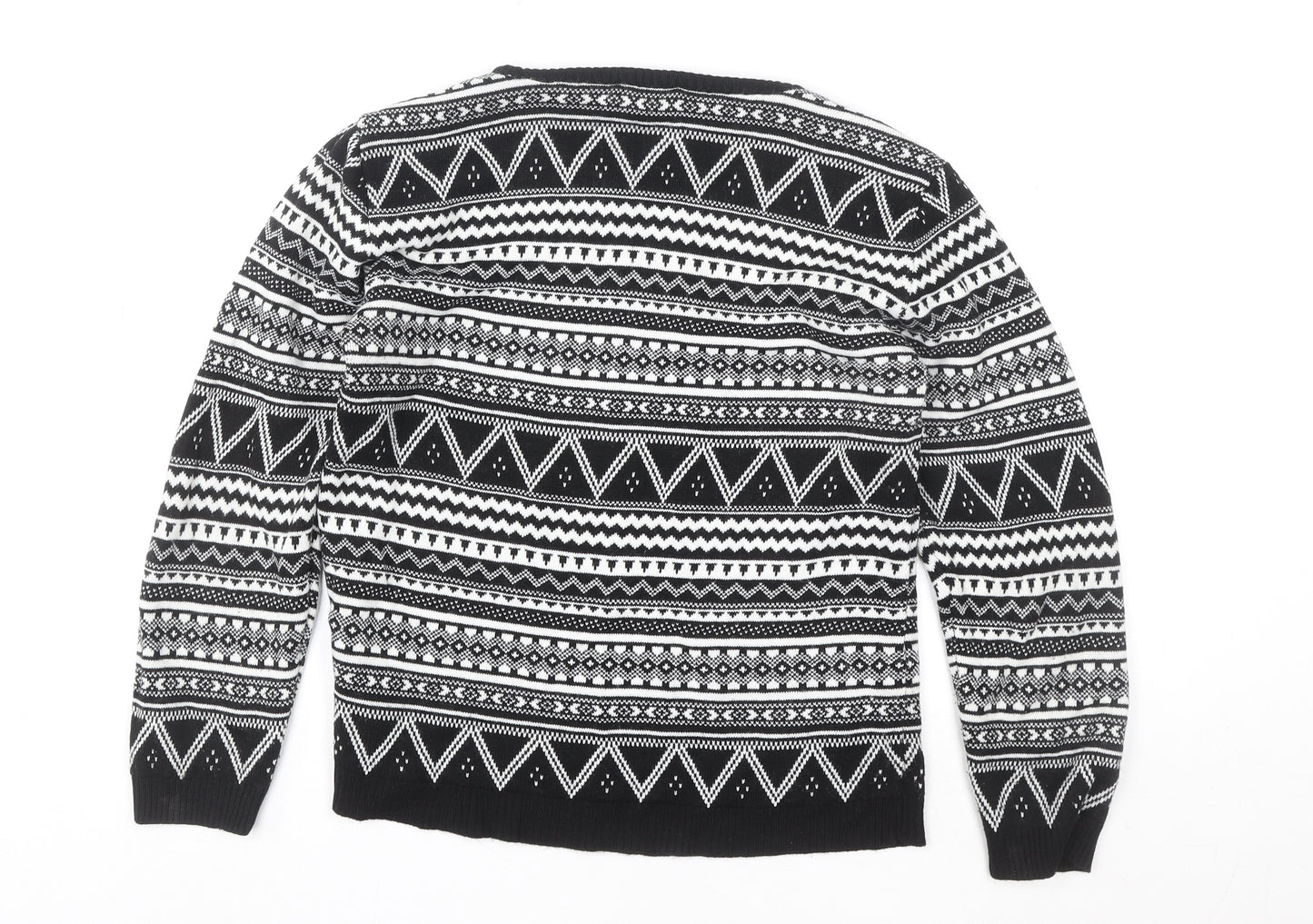 Blue Inc Women Black White Geometric Knit Crew Neck Jumper Size 14