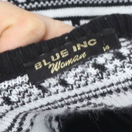 Blue Inc Women Black White Geometric Knit Crew Neck Jumper Size 14