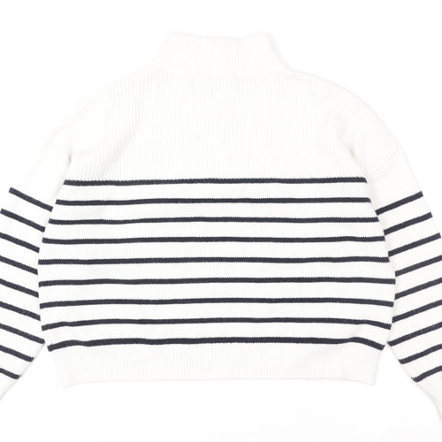 MNG Women White Striped 1/2 Zip Mock Neck Pullover Sweater Size S