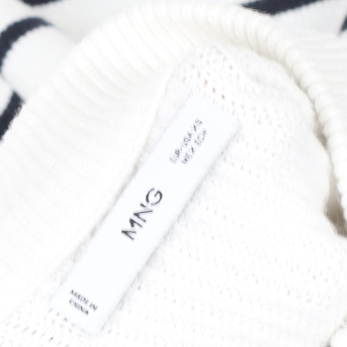 MNG Women White Striped 1/2 Zip Mock Neck Pullover Sweater Size S