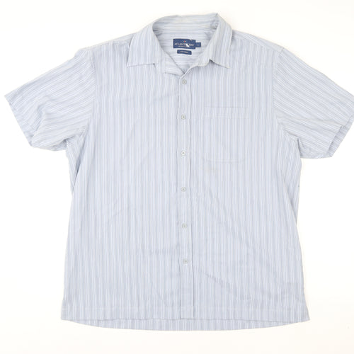 Atlantic Bay Men's Blue Striped Short Sleeve Dress Shirt L
