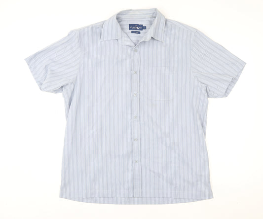 Atlantic Bay Men's Blue Striped Short Sleeve Dress Shirt L