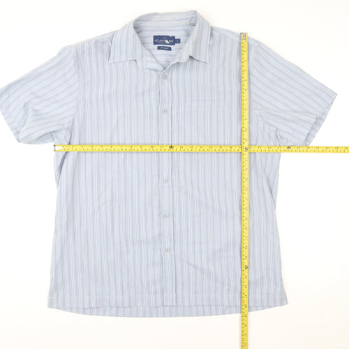 Atlantic Bay Men's Blue Striped Short Sleeve Dress Shirt L