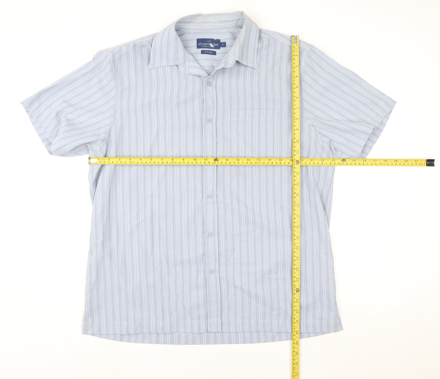 Atlantic Bay Men's Blue Striped Short Sleeve Dress Shirt L
