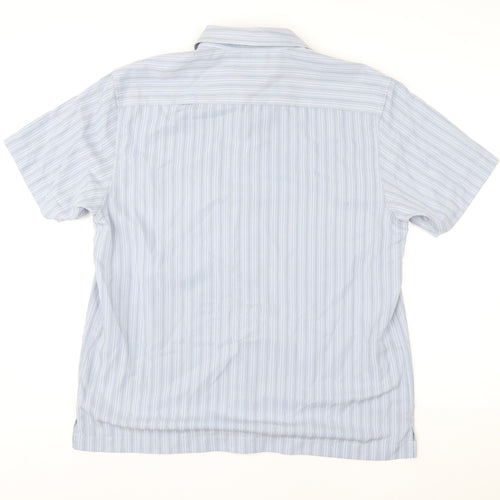 Atlantic Bay Men's Blue Striped Short Sleeve Dress Shirt L